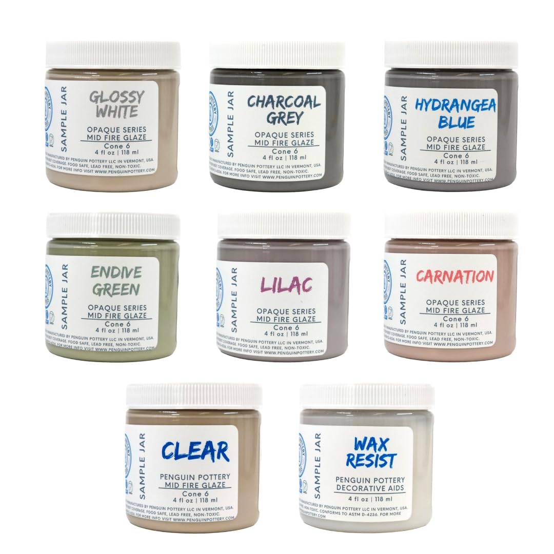 Penguin Pottery - Sample Set - Opaque Series - Mid Fire - Cone 6 - Set of 8 4oz Jars