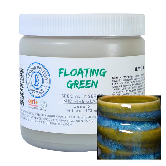Penguin Pottery - Specialty Series - Floating Green - Mid Fire Glaze, High Fire Glaze, Cone 5-6 for Mid Fire Clay, High Fire Clay - Ceramic Glaze Pottery (1 Pint | 16 oz | 473 ml)