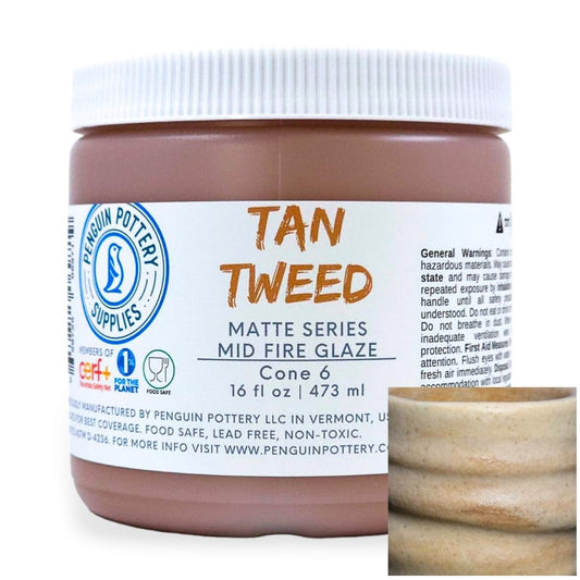 Penguin Pottery - Matte Series - Tan Tweed Matte. Mid Fire Glaze for Clay, Pottery Glaze, Cone 5 and Cone 6 - Ceramic Glaze for Pottery (1 Pint | 16 oz | 473 ml)