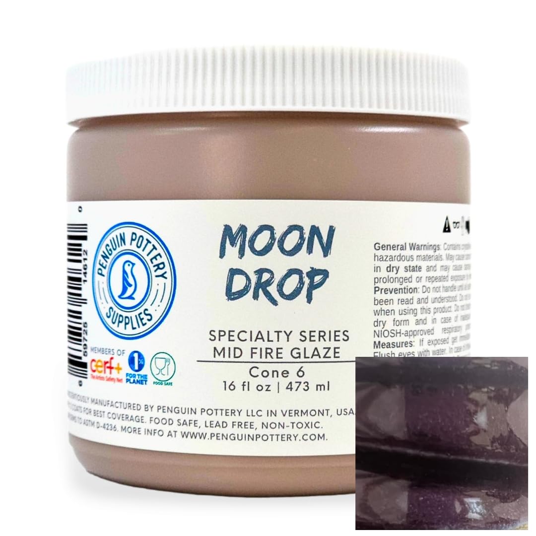 Penguin Pottery - Specialty Series - Moon Drop. Mid Fire Glaze for Clay, Pottery Glaze, Cone 5 and Cone 6 - Ceramic Glaze for Pottery (1 Pint | 16 oz | 473 ml)
