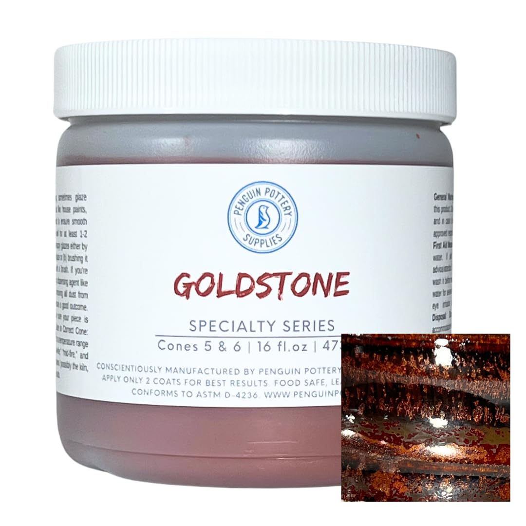 Penguin Pottery - Specialty Series - Goldstone - Mid High Fire Glaze Cone 5 Cone 6 for Mid High Fire Clay - Ceramic Glaze Pottery (1 Pint | 16 oz | 473 ml)