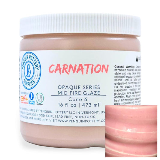 Penguin Pottery - Opaque Series - Carnation - Mid Fire Glaze, High Fire Glaze, Cone 5-6 for Mid Fire Clay, High Fire Clay - Ceramic Glaze Pottery (1 Pint | 16 oz | 473 ml)