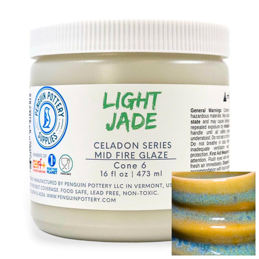 Penguin Pottery - Celadon Series - Light Jade - Mid Fire Glaze, High Fire Glaze, Cone 5-6 for Mid Fire Clay, High Fire Clay - Ceramic Glaze Pottery (1 Pint | 16 oz | 473 ml)