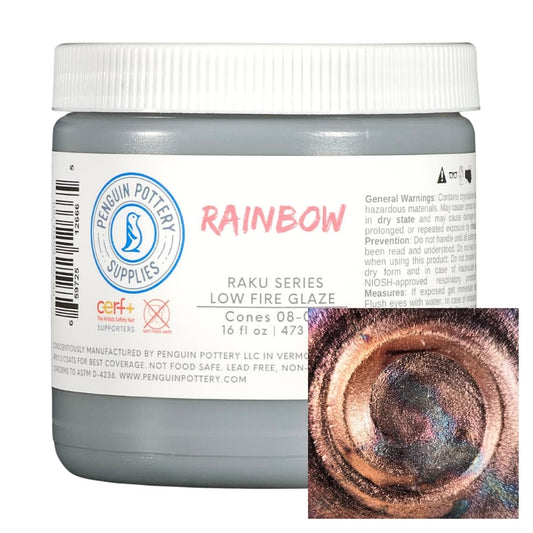 Penguin Pottery Glazes - Raku Series - Rainbow - Low Fire Raku (16 fl oz | 473 ml)
