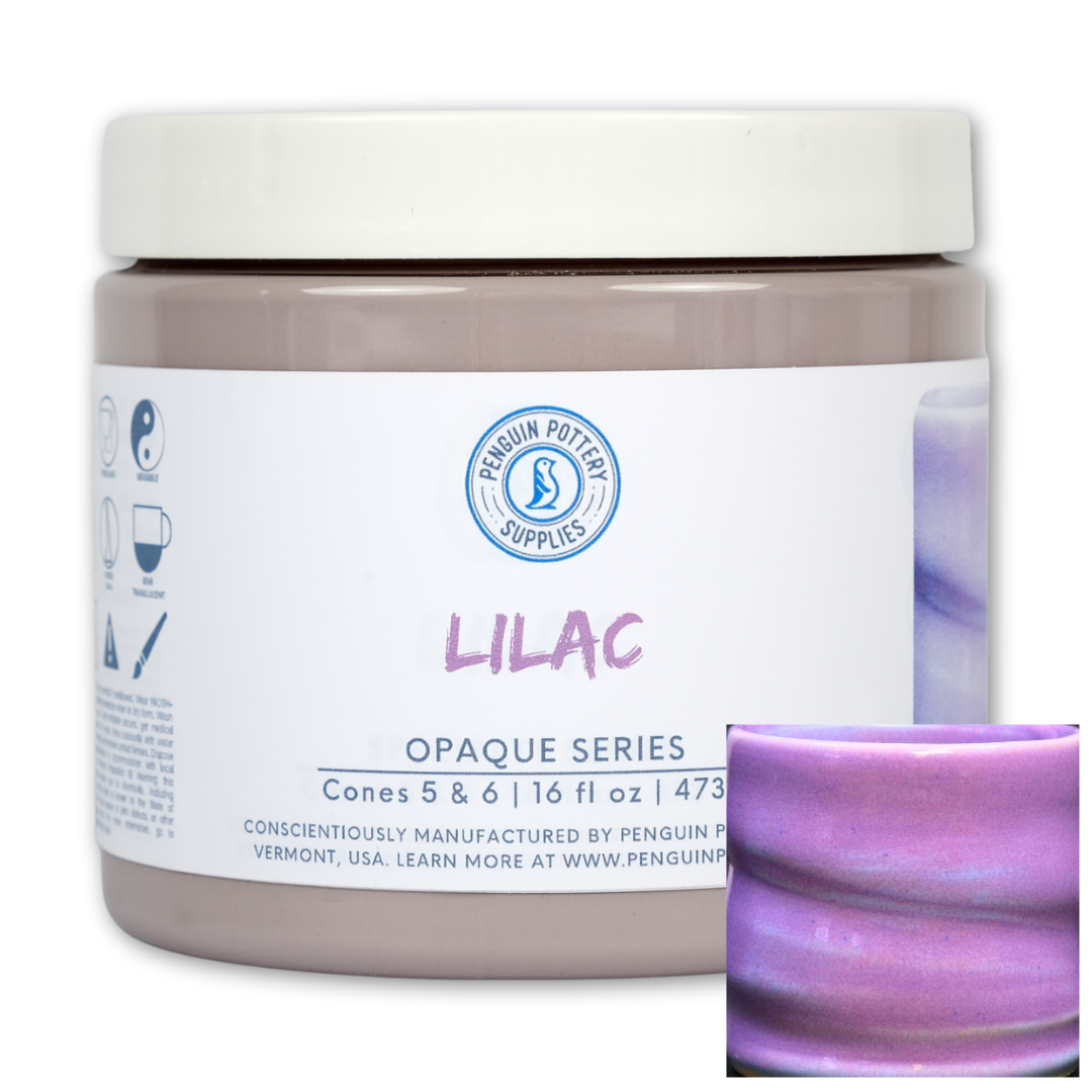 Penguin Pottery - Opaque Series - Lilac - Mid Fire Glaze, High Fire Glaze, Cone 5-6 for Mid Fire Clay, High Fire Clay - Ceramic Glaze Pottery (1 Pint | 16 oz | 473 ml)