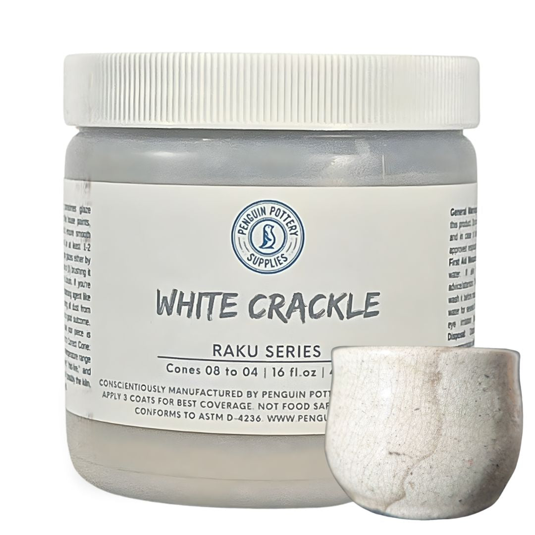 Penguin Pottery Glazes - Raku Series - White Crackle - Low Fire Raku (16 fl oz | 473 ml)
