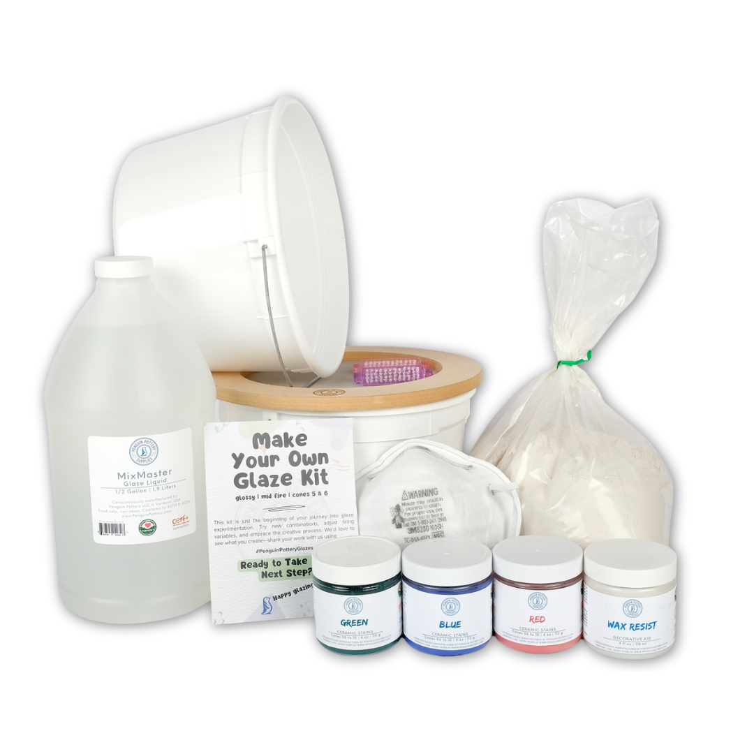Penguin Pottery - Make-Your-Own Glaze Kit #1. DIY Mid Fire Glossy Ceramic Glaze Kit. Includes Everything You Need to Customize Your Pottery Glaze - Learn How to Make Glazes - Gift Box for Potters