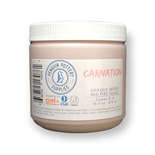 Penguin Pottery - Opaque Series - Carnation - Mid Fire Glaze, High Fire Glaze, Cone 5-6 for Mid Fire Clay, High Fire Clay - Ceramic Glaze Pottery (1 Pint | 16 oz | 473 ml)