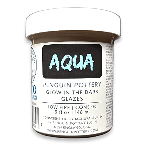 Penguin Pottery - Glow in The Dark Pottery Glaze - Aqua - Low Fire Glaze Cone 06 for Low Fire Clay - Glow in The Dark Paint for Ceramics (5 oz | 148 ml)