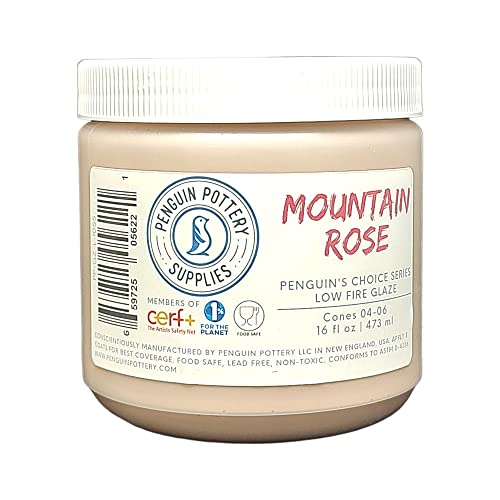 Penguin Pottery - Penguin's Choice Series - Mountain Rose - Low Fire Glaze Cone 06-04 for Low Fire Clay - Ceramic Glaze Pottery (1 Pint | 16 oz | 473 ml)